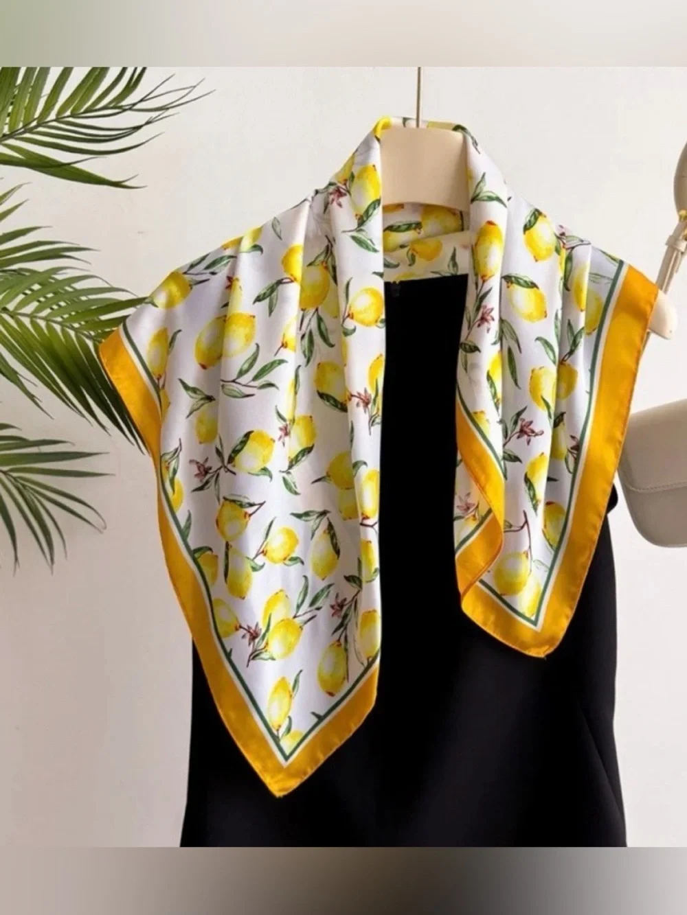 Lemon Print Satin Scarf Square Cottagecore Coastal Italian Summer Chic NWT